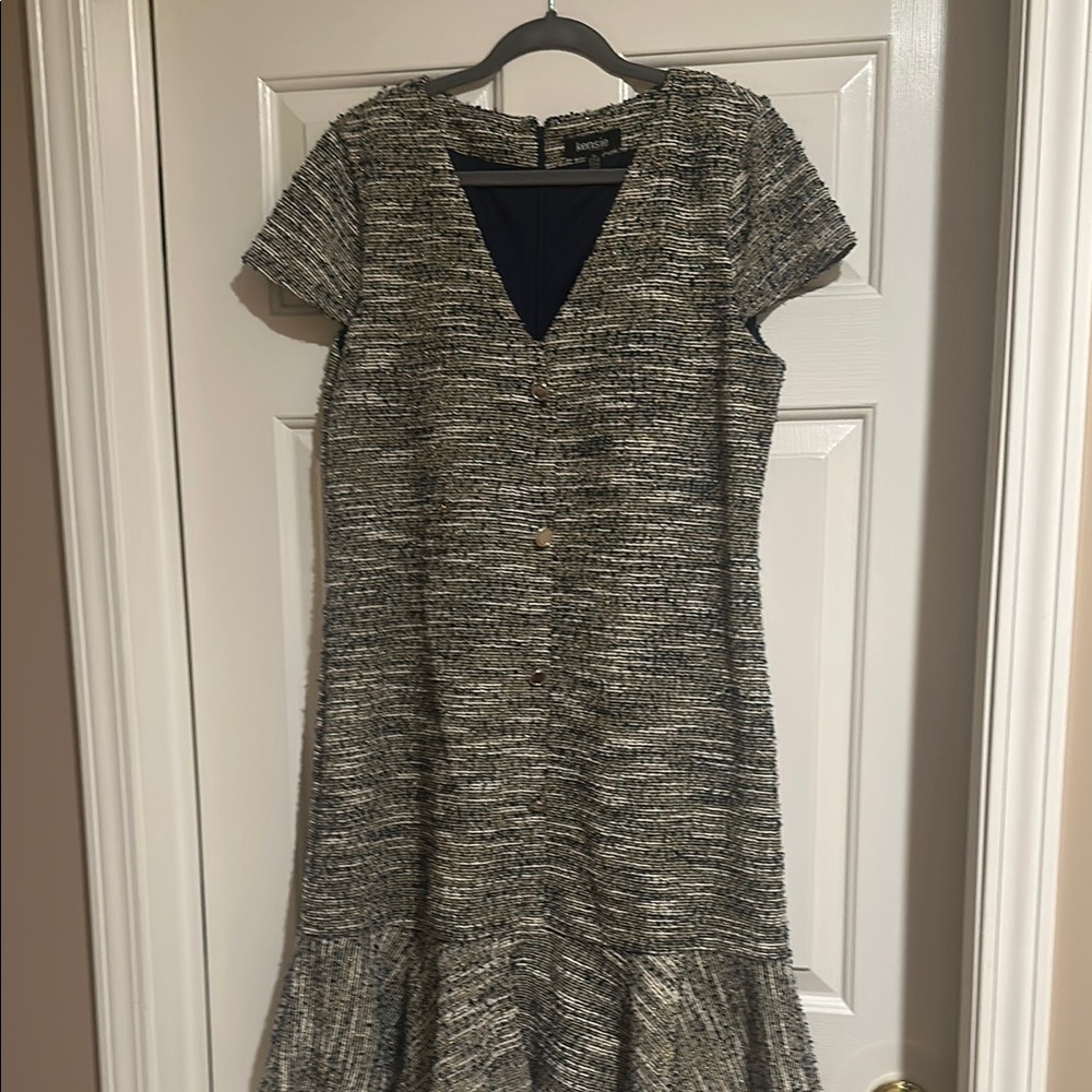 Women's Blue, Gold and White Tweed Dress